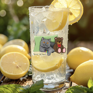 Verre Mignon Bleu Adorable Gris Meilleure Maman de Chat