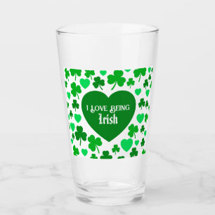 Verre Mignon Je suis Irlandais Coeurs et Trèfles Verts