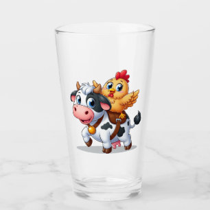 Verre mignon vache/poulet caricature