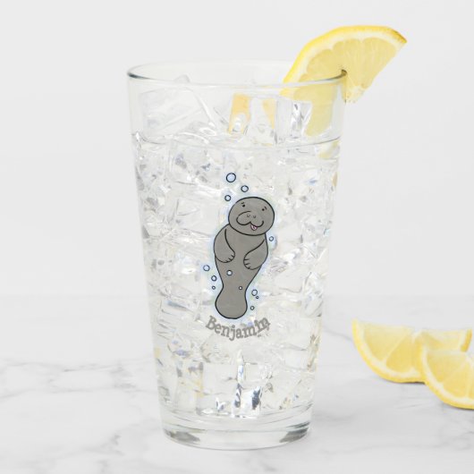 Verre Mignonne manatée bébé avec bulles illustration (Dos glace)