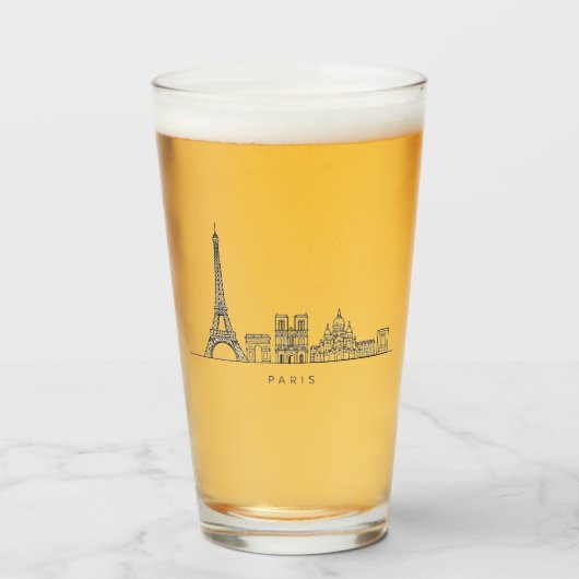 Verre Minimalist Paris Skyline Line Art (Devant (rempli))
