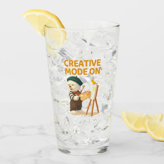 Verre Mode Créatif Activé : Peintre Chien Bichon Artiste (Devant glace)