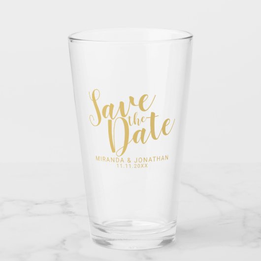 Verre Modern Script Gold Wedding Enregistrer la date (Devant)