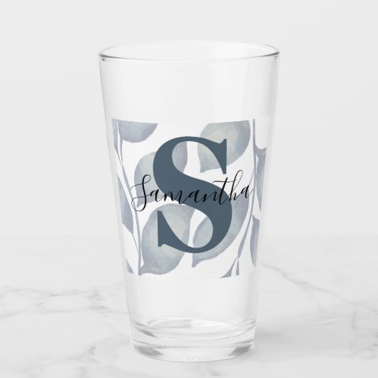 Verre Moderne feuille bleu Monogramme (Devant)