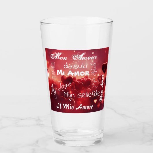 Verre "Mon amour" dans différentes langues (Devant)