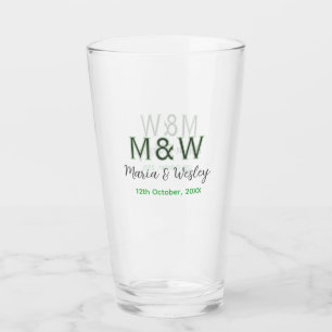 Verre Monogramme couple gris vert moderne date romantiqu
