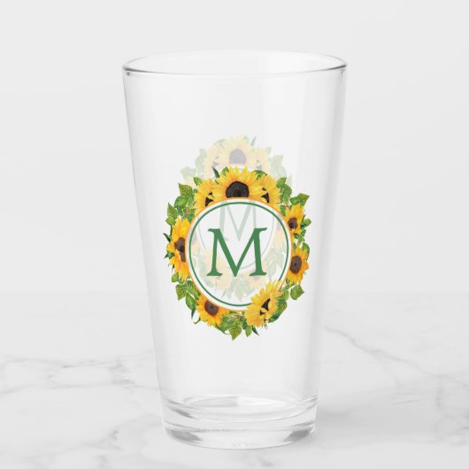 Verre Monogramme de cercle de tournesol d'été (Devant)