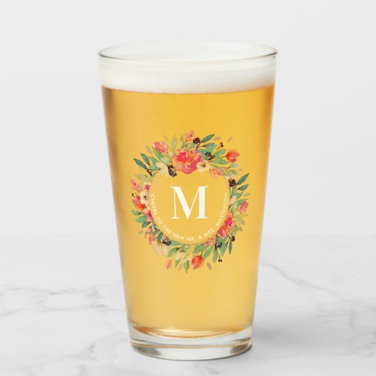 Verre Monogramme de couronne de Noël à fleurs rouges (Devant (rempli))