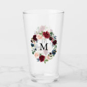Verre Monogramme de couronne florale rose et bordeaux (Devant)