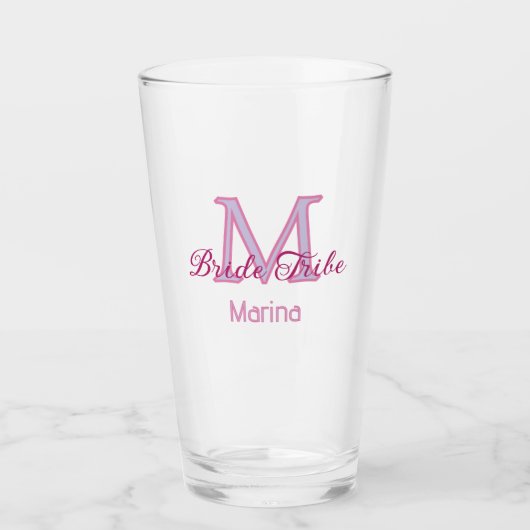 Verre Monogramme de tribu de mariée simple mini-rose rou (Devant)