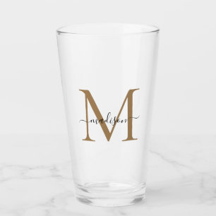 Verre Monogramme d'or noir classique Nom de script éléga