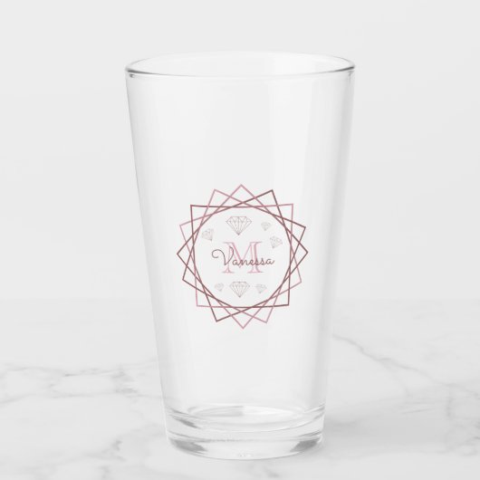 Verre Monogramme d'or Rose moderne géométrique (Devant)