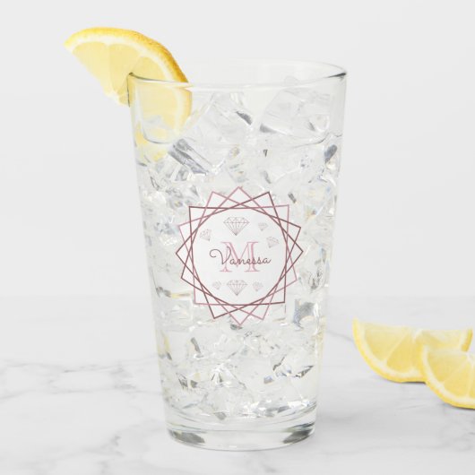 Verre Monogramme d'or Rose moderne géométrique v2 (Devant glace)