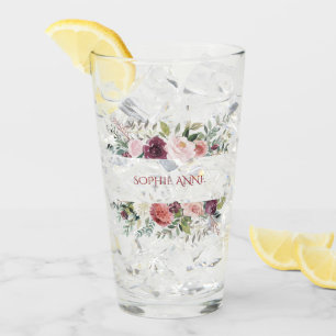 Verre Monogramme du cadre de fleurs d'ivoire rousse bord