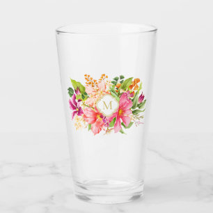Verre Monogramme Elégante Fleurs Vintages Pink Pastel