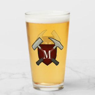 Verre Monogramme géologue avec marteau de roche
