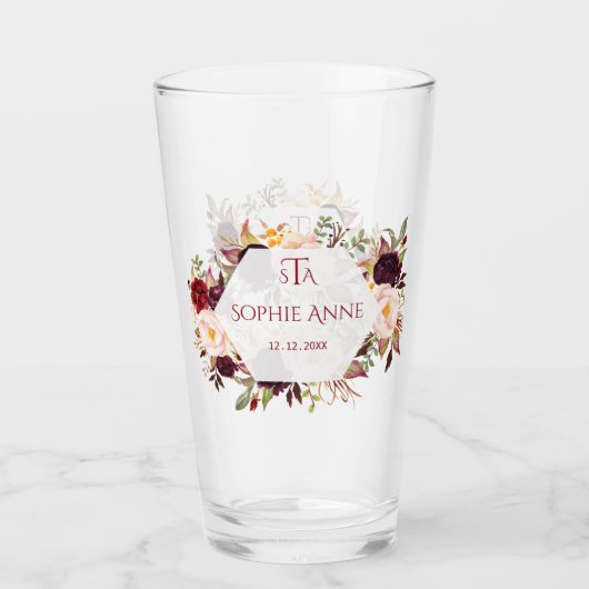 Verre Monogramme géométrique floral du Marsala de Bourgo (Dos)