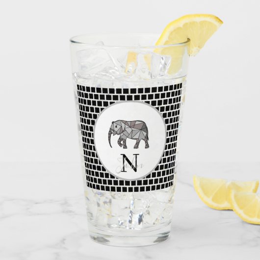 Verre Monogramme Graphique mignon Eléphant Noir personna (Dos glace)