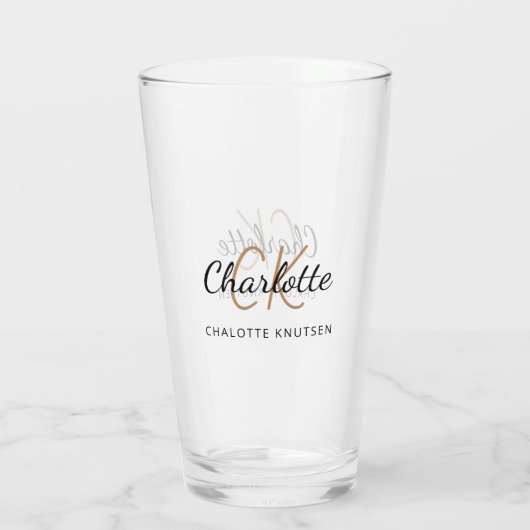 Verre Monogramme initiales script or noir (Dos)