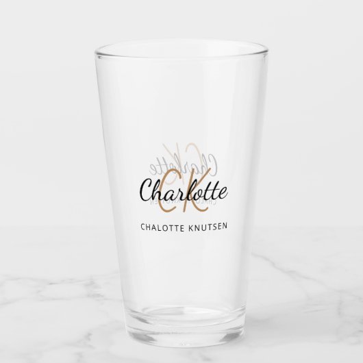 Verre Monogramme initiales script or noir (Devant)