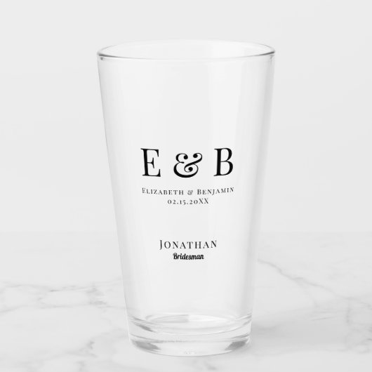 Verre Monogramme Mariage Bridesman Cadeau Personnalisé N (Devant)