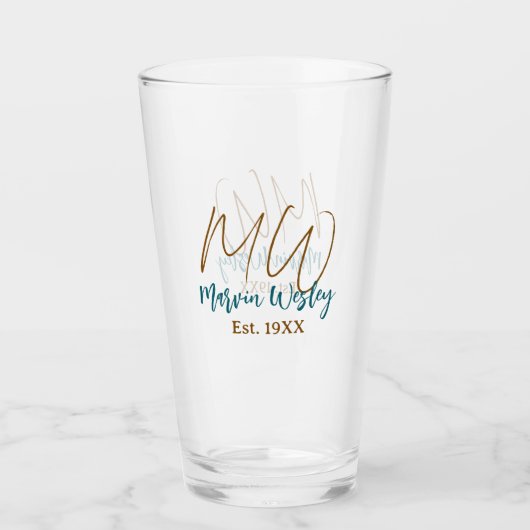 Verre Monogramme marron bleu turquoise année simple mini (Devant)