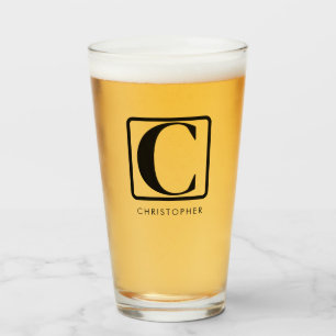 Verre Monogramme minimaliste simple Nom personnalisé Biè