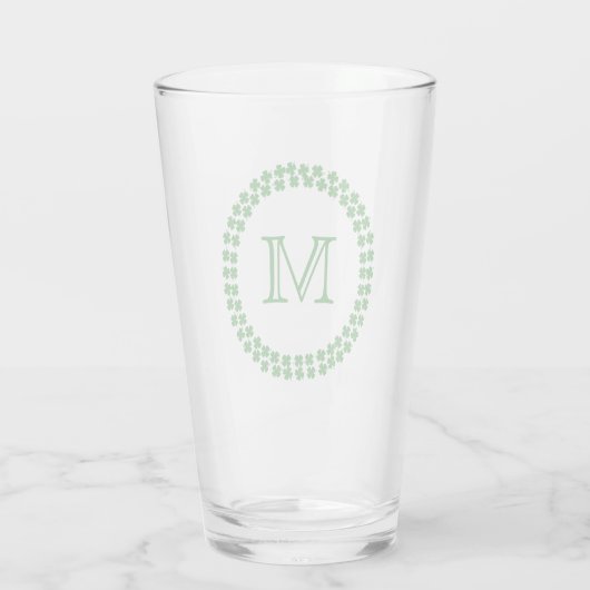 Verre Monogramme moderne 4 feuille Clocher Shamrock vert (Dos)