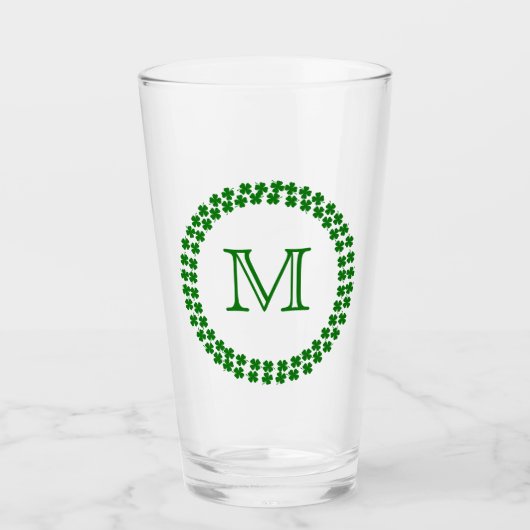 Verre Monogramme moderne 4 feuille Clocher Shamrock vert (Devant)