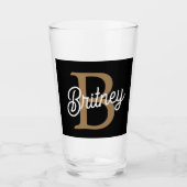 Verre Monogramme moderne élégant Nom Black Gold Script (Devant)