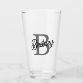 Verre Monogramme moderne élégant Nom noir Gris noir Scri (Devant)