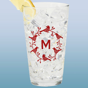 Verre Monogramme Oiseau et fleurs couronne scandinave
