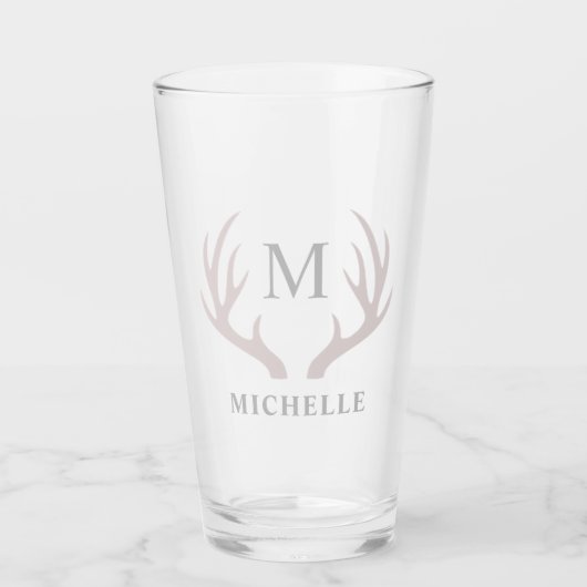 Verre Monogramme personnalisé avec Antler Cerf Blanc Noi (Devant)