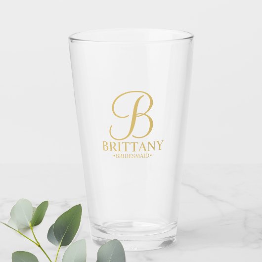 Verre Monogramme personnalisé or et nom Bridesmaid