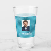 Verre Monogramme photo bleu océan personnalisé (Dos)