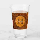 Verre Monogramme Rond Classique en Bois Ton Burl (Devant)