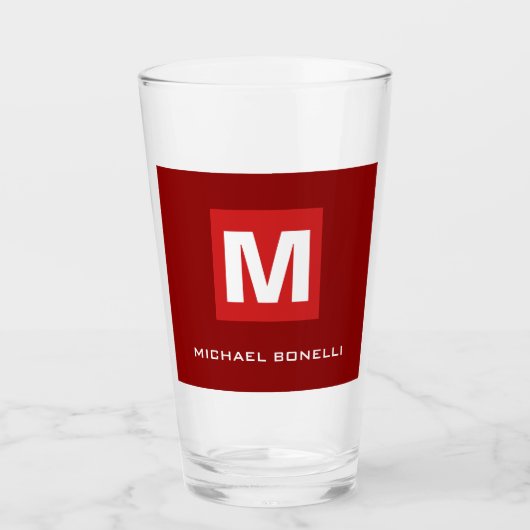 Verre Monogramme rouge foncé et design tendance ton nom (Devant)