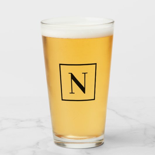 Verre Monogramme simple à bordure carrée noire à lettre (Devant (rempli))