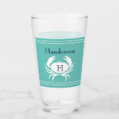 Verre Monogramme Turquoise Marine Bleu Crabe Blanc Nauti (Devant)