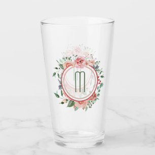 Verre Monogramme vert rose élégant de cadre de cercle