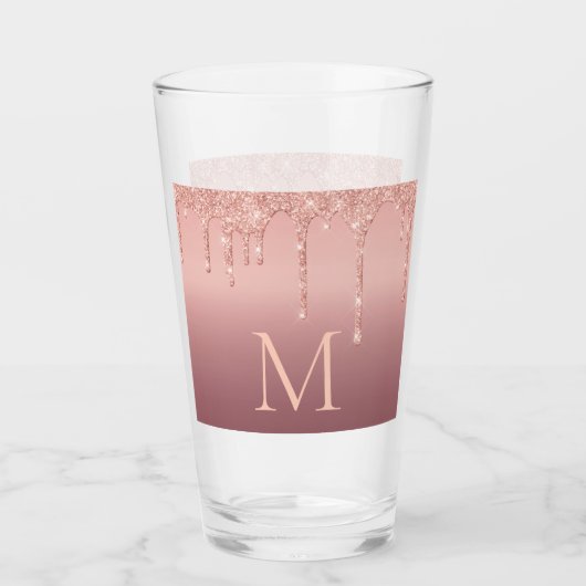 Verre Monogramme Votre Lettre Rose Or Parties scintillan (Devant)