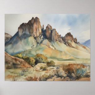 Verre Montagnes aquarelle Art Imprimer Poster