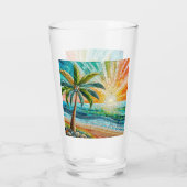 Verre Mosaic Tropical Beach Coucher de soleil Palm Tree (Dos)