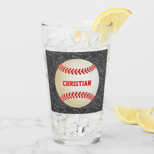 Verre Motif de baseball Chalkboard avec nom et baseball (Dos glace)