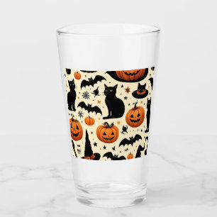 Verre Motif de chat noir et de citrouille sur le thème d