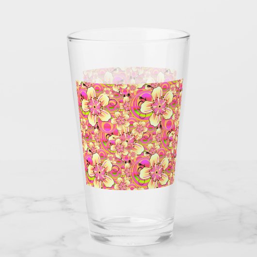 Verre motif de fleur rose funky (Devant)