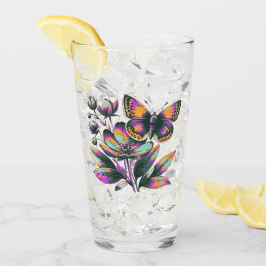 Verre Motif de fleurs de papillon vibrant (Devant glace)