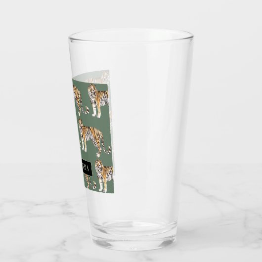 Verre Motif de Tigres à l'aquarelle verte tropicale avec (Gauche)