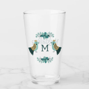 Verre Motif folklorique scandinave avec oiseaux et fleur