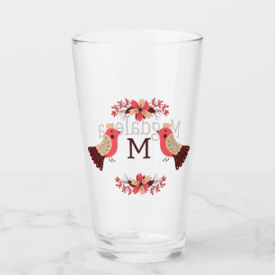 Verre Motif folklorique scandinave avec oiseaux et fleur